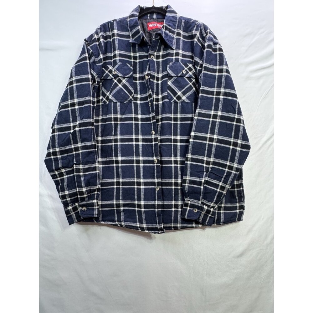 Wrangler Quilted Flannel Lined Shirt Jacket Men's XL Navy Plaid Warm Workwear